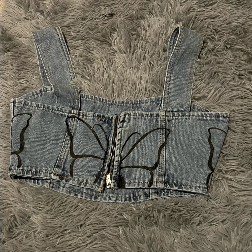 Printed Butterfly Denim Corset - Picture 7 of 8
